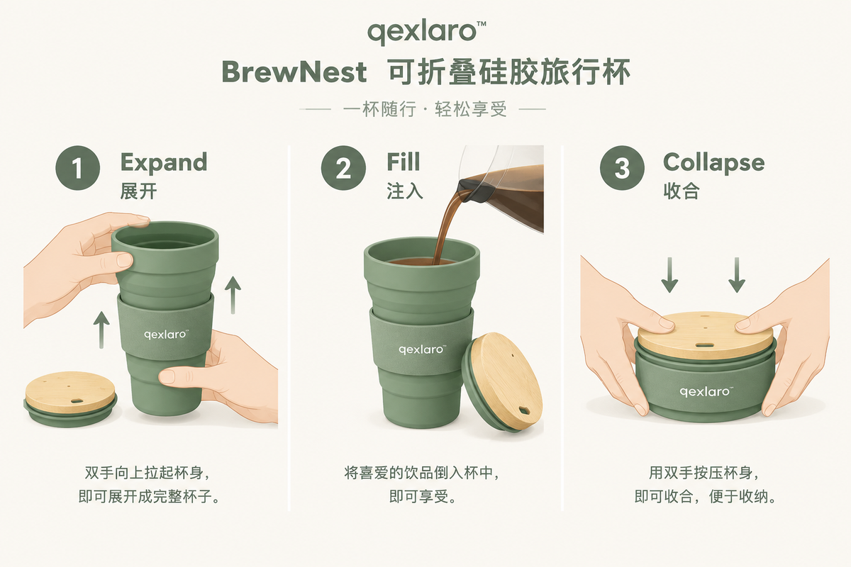 Qexlaro™ BrewNest Collapsible Silicone Travel Cup