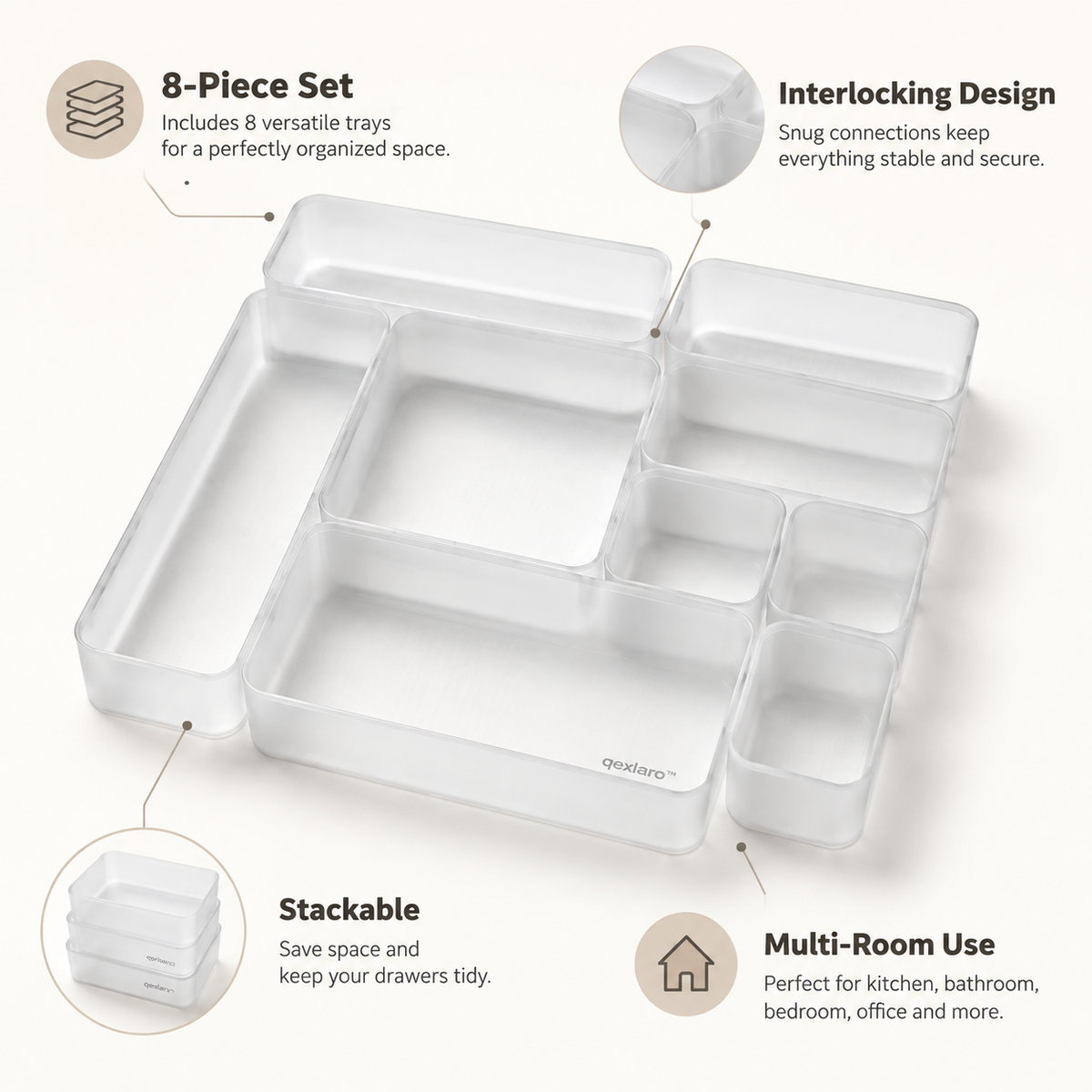 Qexlaro™ GridStack Modular Drawer Organizer Set