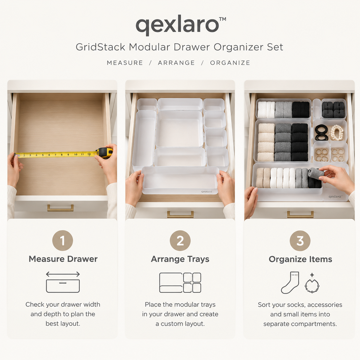 Qexlaro™ GridStack Modular Drawer Organizer Set