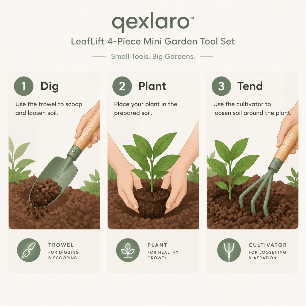 Qexlaro™ LeafLift 4-Piece Mini Garden Tool Set