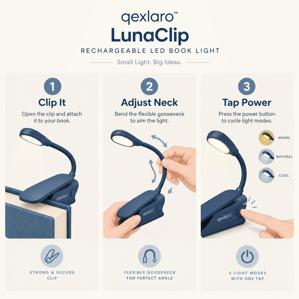 Qexlaro™ LunaClip Rechargeable LED Book Light