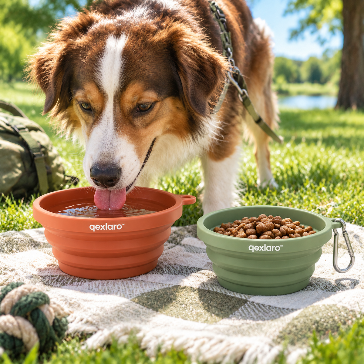 Qexlaro™ PawsPort Collapsible Silicone Pet Travel Bowl Set