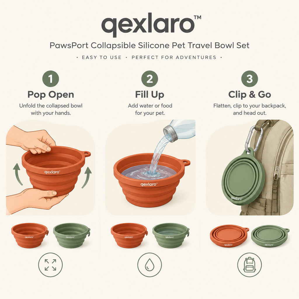 Qexlaro™ PawsPort Collapsible Silicone Pet Travel Bowl Set