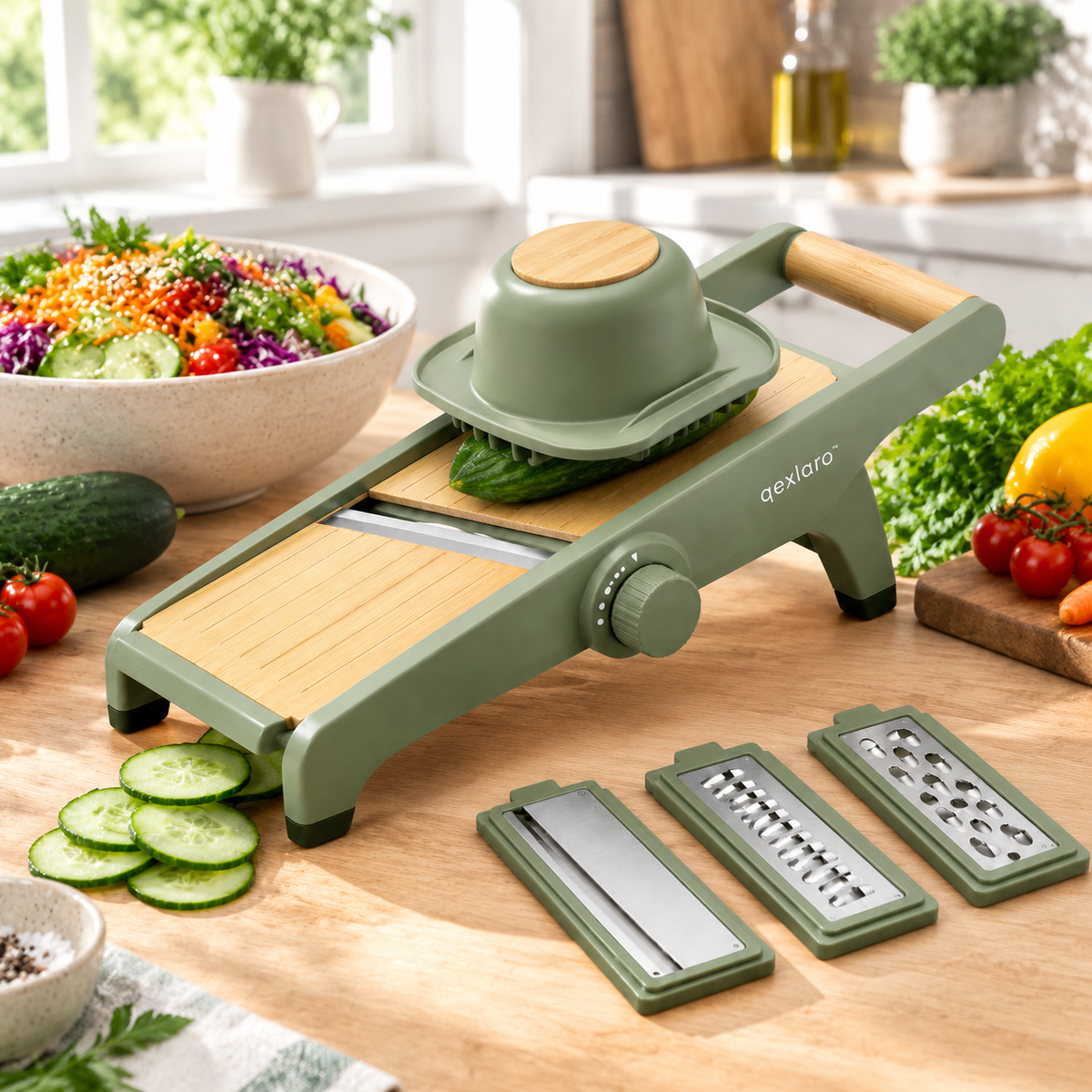 Qexlaro™ SwiftSlice 3-in-1 Adjustable Mandoline Slicer