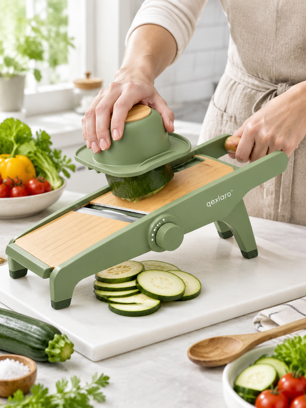 Qexlaro™ SwiftSlice 3-in-1 Adjustable Mandoline Slicer